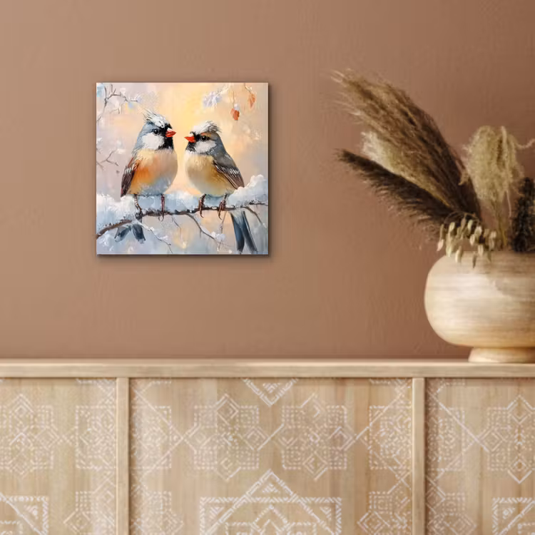 Aluminium schilderij - Vogels - Tak - Winter - Sneeuw — 5