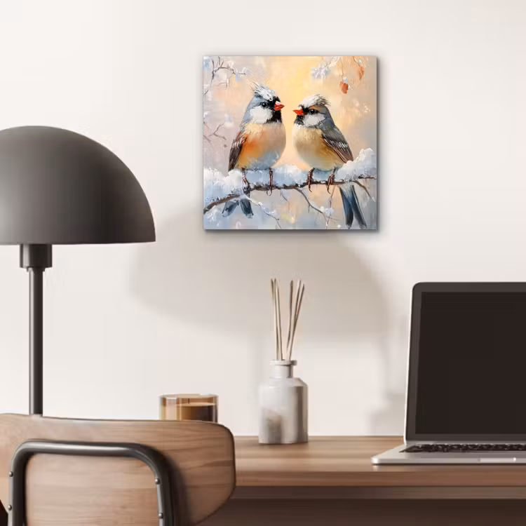 Aluminium schilderij - Vogels - Tak - Winter - Sneeuw — 6