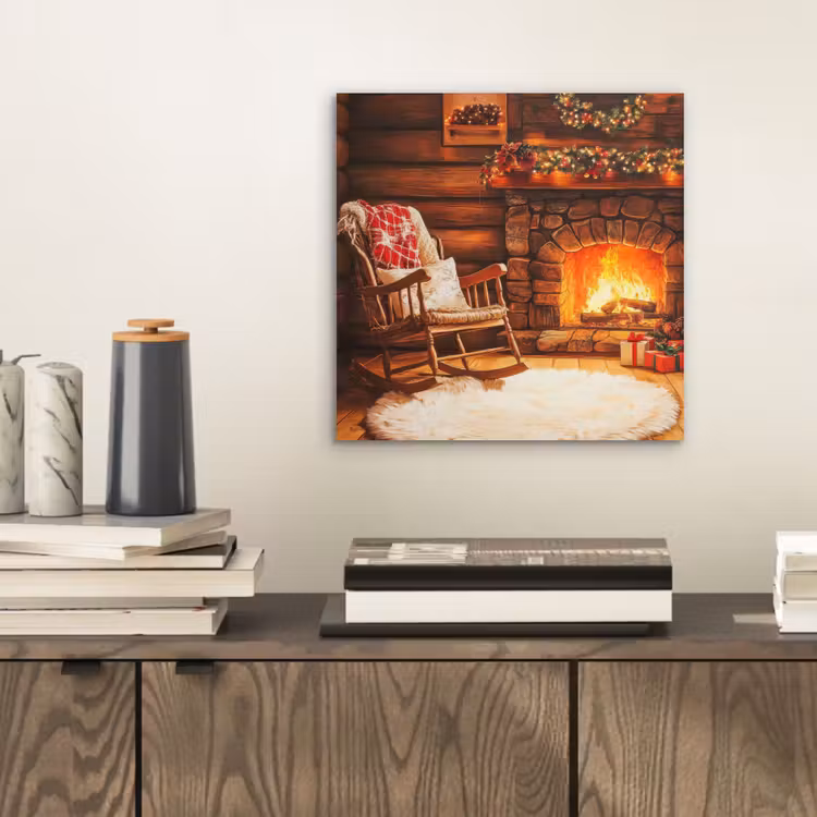 Aluminium schilderij - Winter - Kerst - Huis - Openhaard — 2