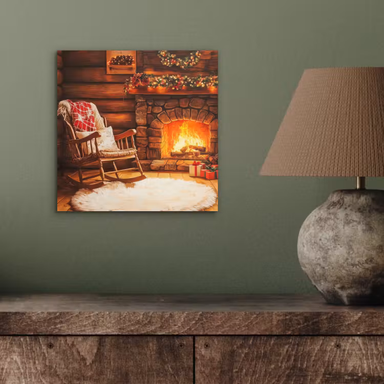 Aluminium schilderij - Winter - Kerst - Huis - Openhaard — 3