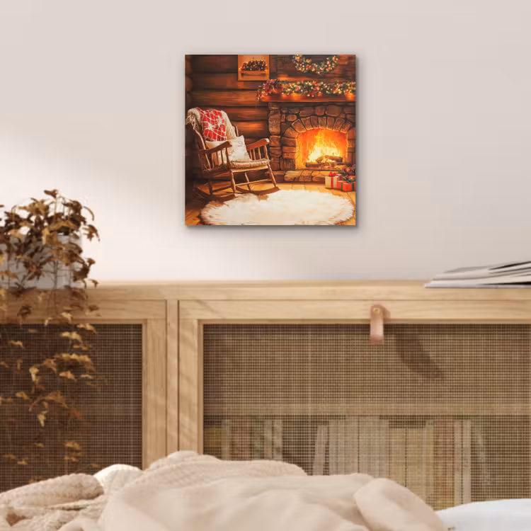 Aluminium schilderij - Winter - Kerst - Huis - Openhaard — 4