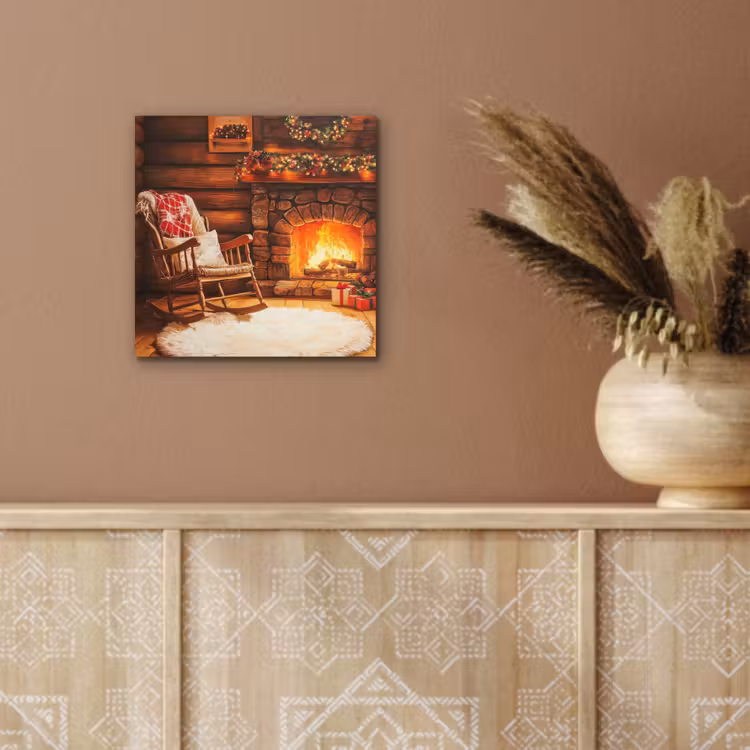 Aluminium schilderij - Winter - Kerst - Huis - Openhaard — 5