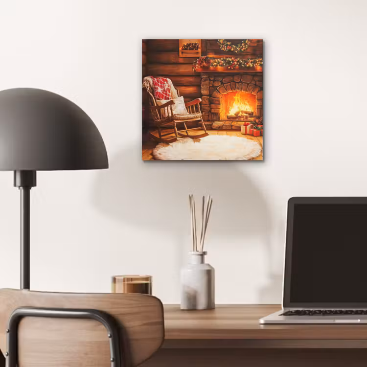 Aluminium schilderij - Winter - Kerst - Huis - Openhaard — 6