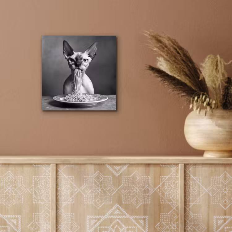 Aluminium schilderij - Sphynx - Kat - Dieren - Humor - Spaghetti - Zwart Wit — 5