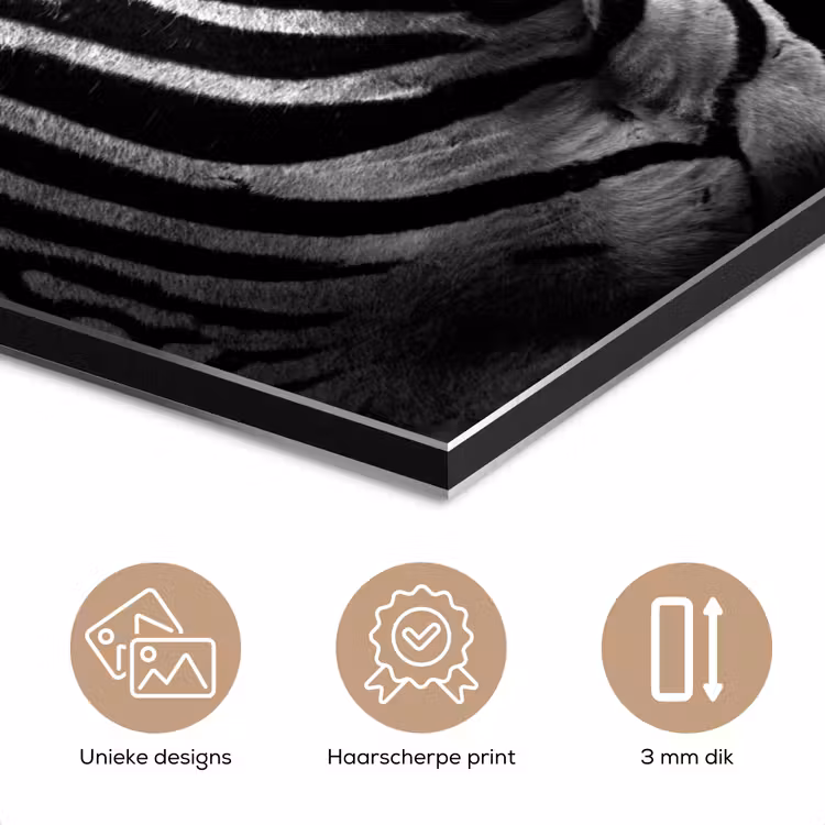 Aluminium schilderij - Zebra - Zwart - Wit - Portret - Dieren — 7