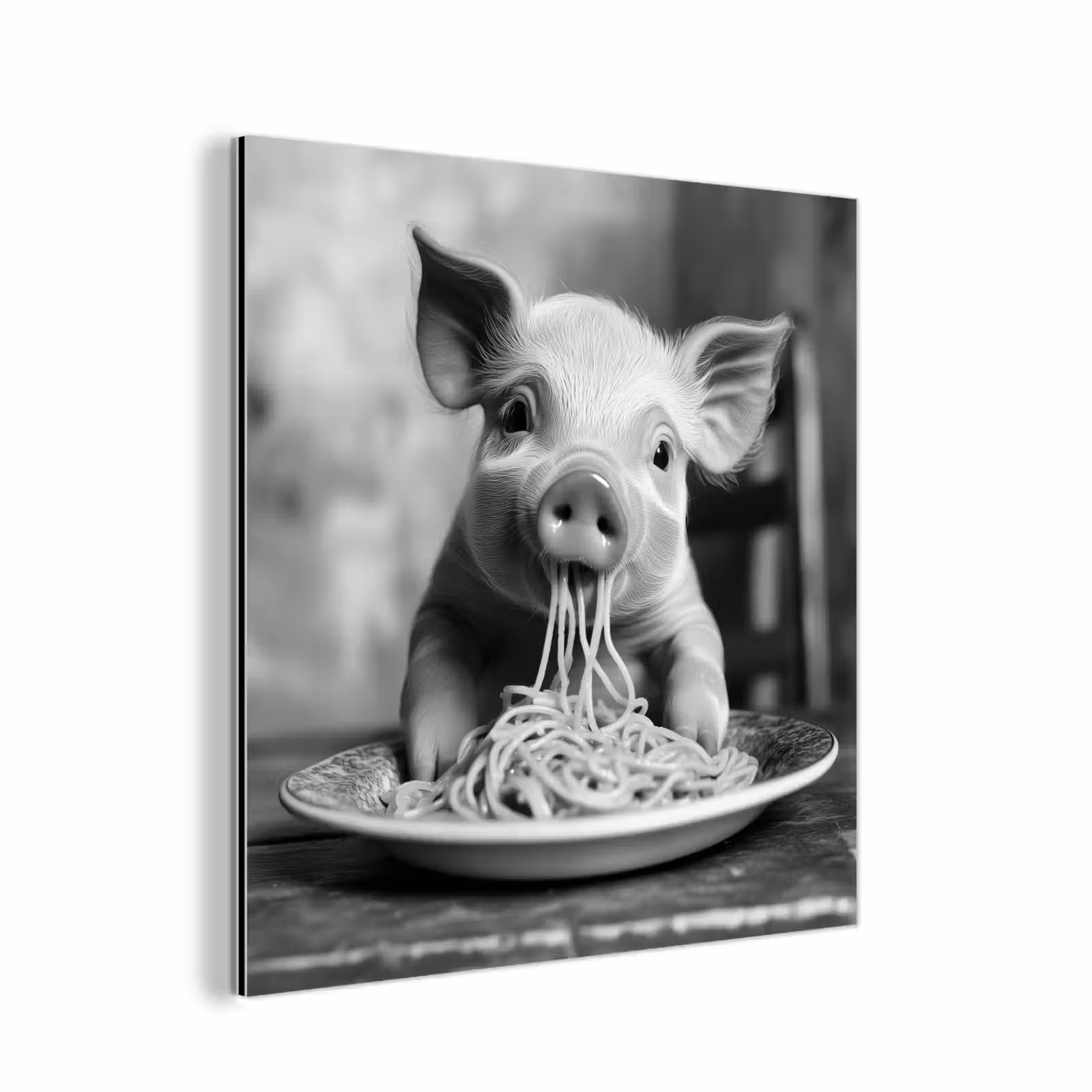 Aluminium schilderij - Varken - Schattig - Spaghetti - Zwart wit - Dier — 1