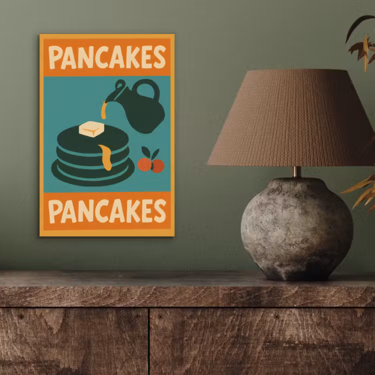 Aluminium schilderij - Pannenkoeken - Siroop - Illustratie - Oranje — 3