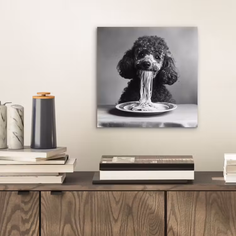 Aluminium schilderij - Poedel - Hond - Zwart - Wit - Schattig - Pasta — 2
