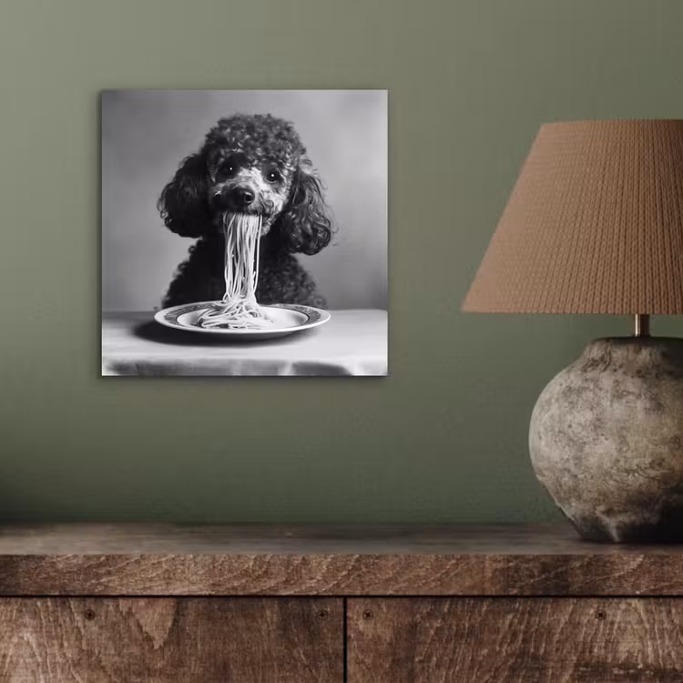 Aluminium schilderij - Poedel - Hond - Zwart - Wit - Schattig - Pasta — 3