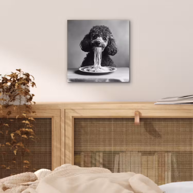 Aluminium schilderij - Poedel - Hond - Zwart - Wit - Schattig - Pasta — 4