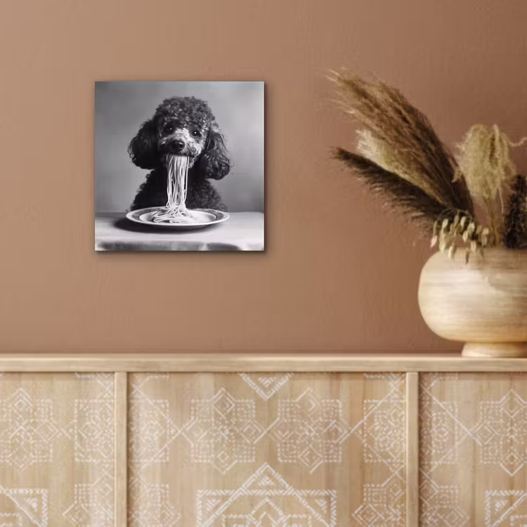 Aluminium schilderij - Poedel - Hond - Zwart - Wit - Schattig - Pasta — 5