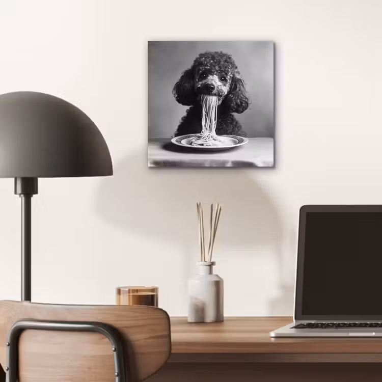 Aluminium schilderij - Poedel - Hond - Zwart - Wit - Schattig - Pasta — 6