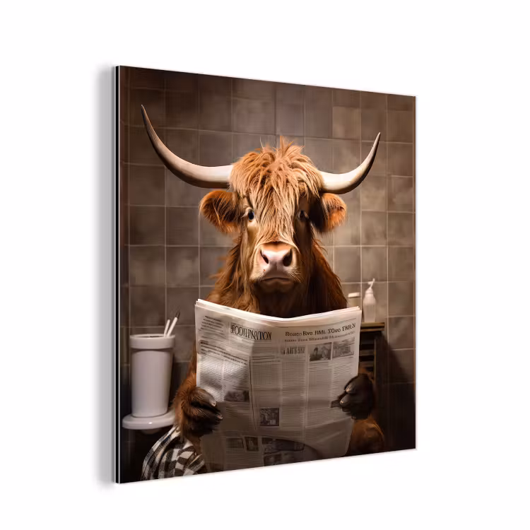 Aluminium schilderij - Schotse hooglander - Krant - Toilet — 1