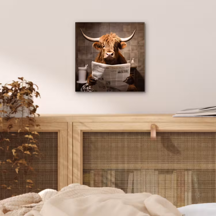 Aluminium schilderij - Schotse hooglander - Krant - Toilet — 4