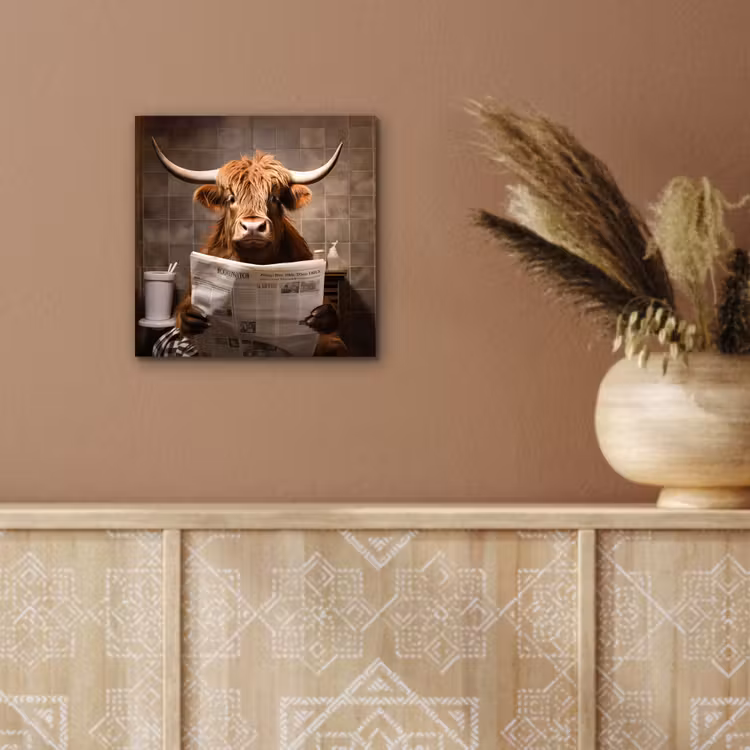 Aluminium schilderij - Schotse hooglander - Krant - Toilet — 5