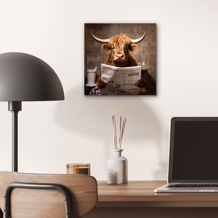 Aluminium schilderij - Schotse hooglander - Krant - Toilet — 6