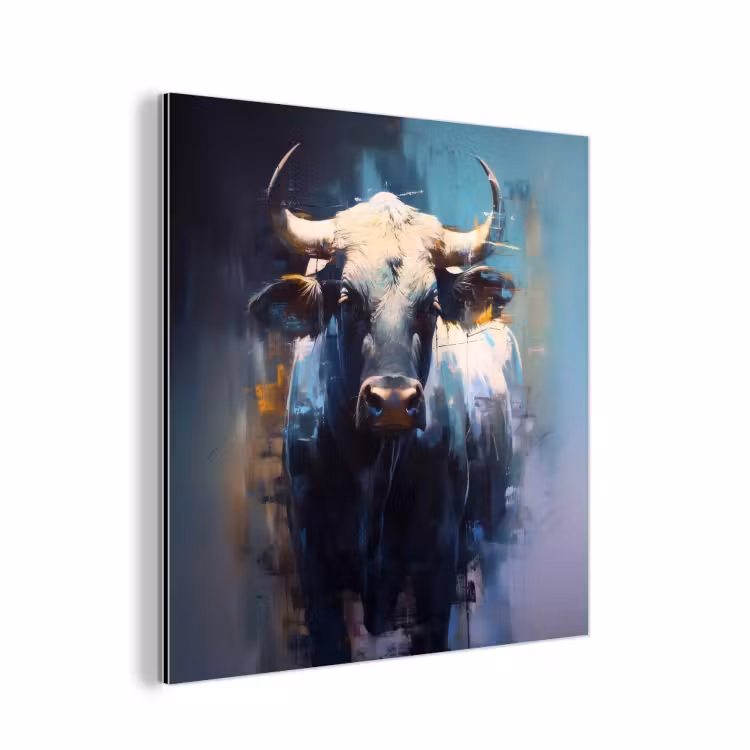 Aluminium schilderij - Stier - Zwart - Abstract - Horens — 1
