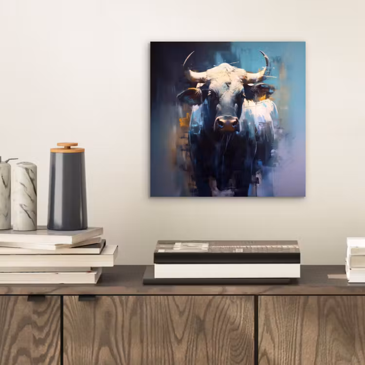 Aluminium schilderij - Stier - Zwart - Abstract - Horens — 2