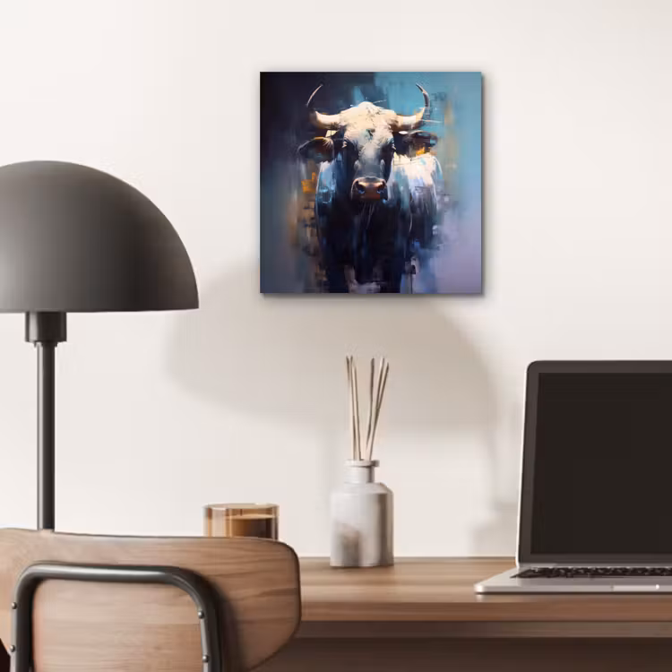 Aluminium schilderij - Stier - Zwart - Abstract - Horens — 6