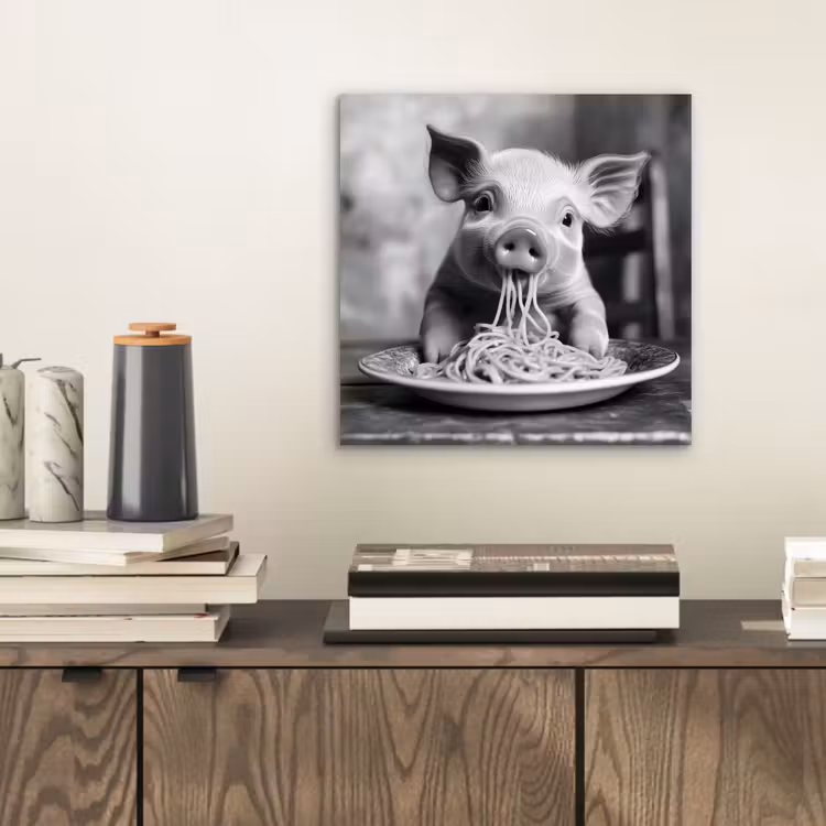 Aluminium schilderij - Varken - Schattig - Spaghetti - Zwart wit - Dier — 2