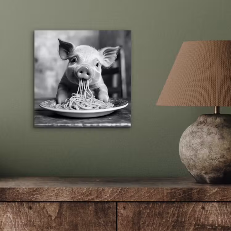 Aluminium schilderij - Varken - Schattig - Spaghetti - Zwart wit - Dier — 3
