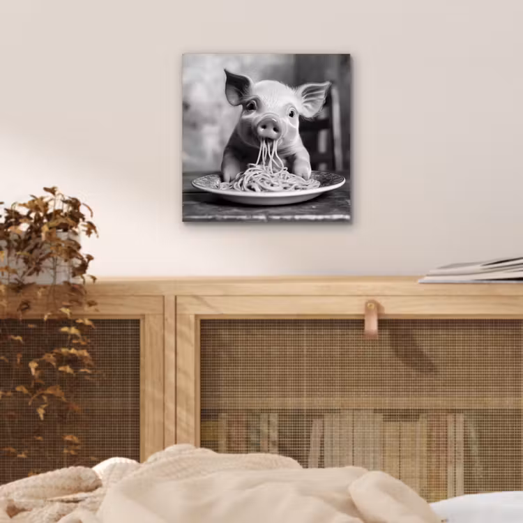 Aluminium schilderij - Varken - Schattig - Spaghetti - Zwart wit - Dier — 4