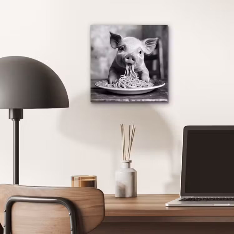 Aluminium schilderij - Varken - Schattig - Spaghetti - Zwart wit - Dier — 6