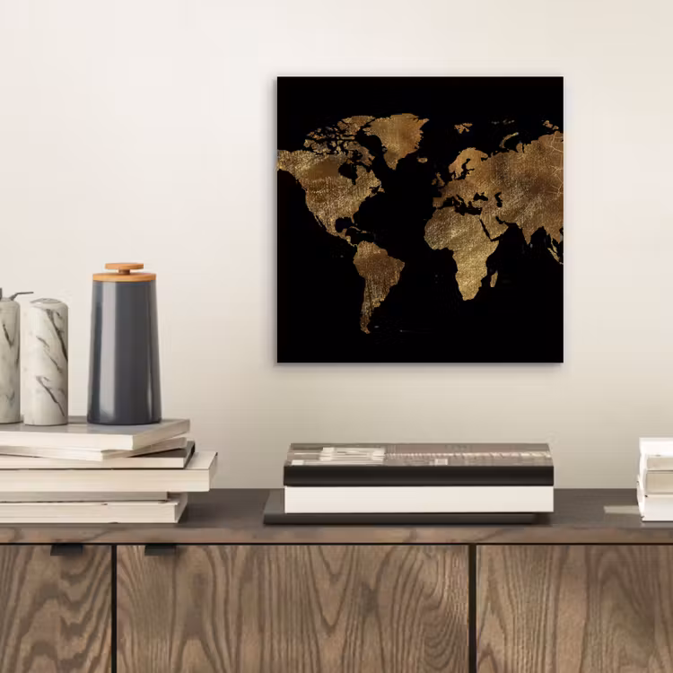 Aluminium schilderij - Wereldkaart - Goud - Luxe - Aarde - Zwart — 2