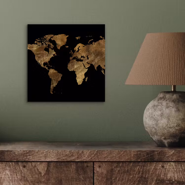 Aluminium schilderij - Wereldkaart - Goud - Luxe - Aarde - Zwart — 3