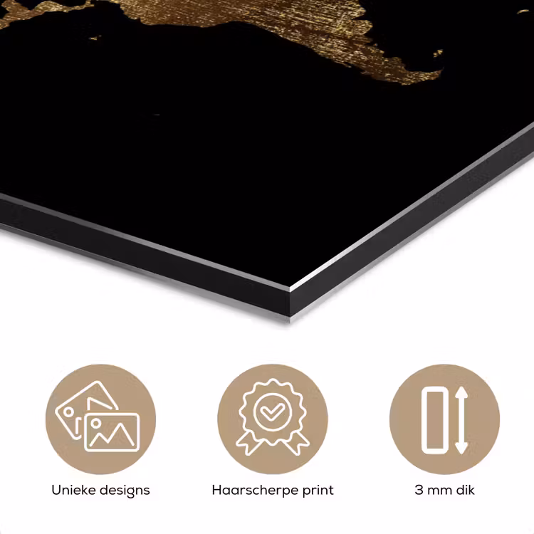 Aluminium schilderij - Wereldkaart - Goud - Luxe - Aarde - Zwart — 7