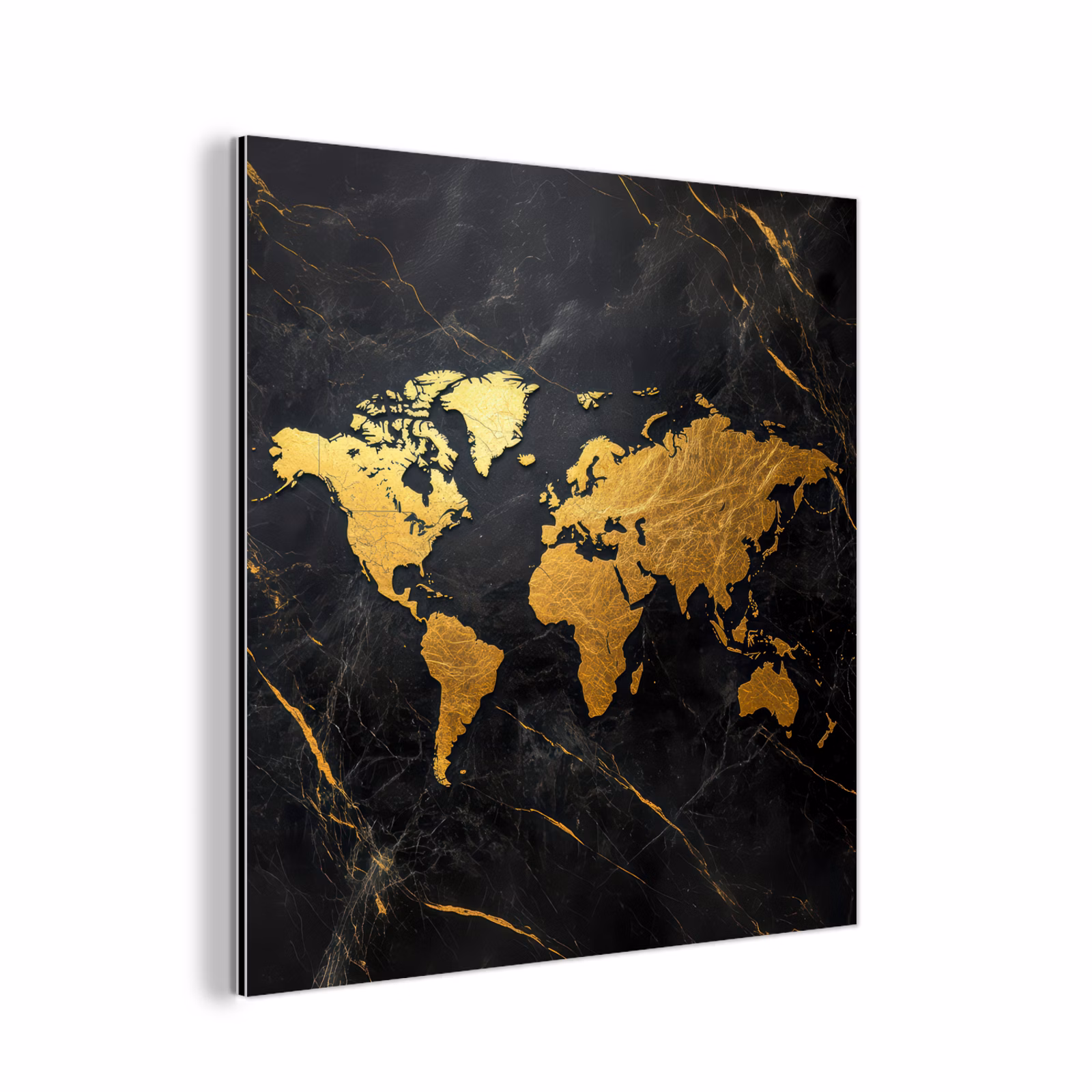 Aluminium schilderij - Wereldkaart - Goud - Marmer — 1