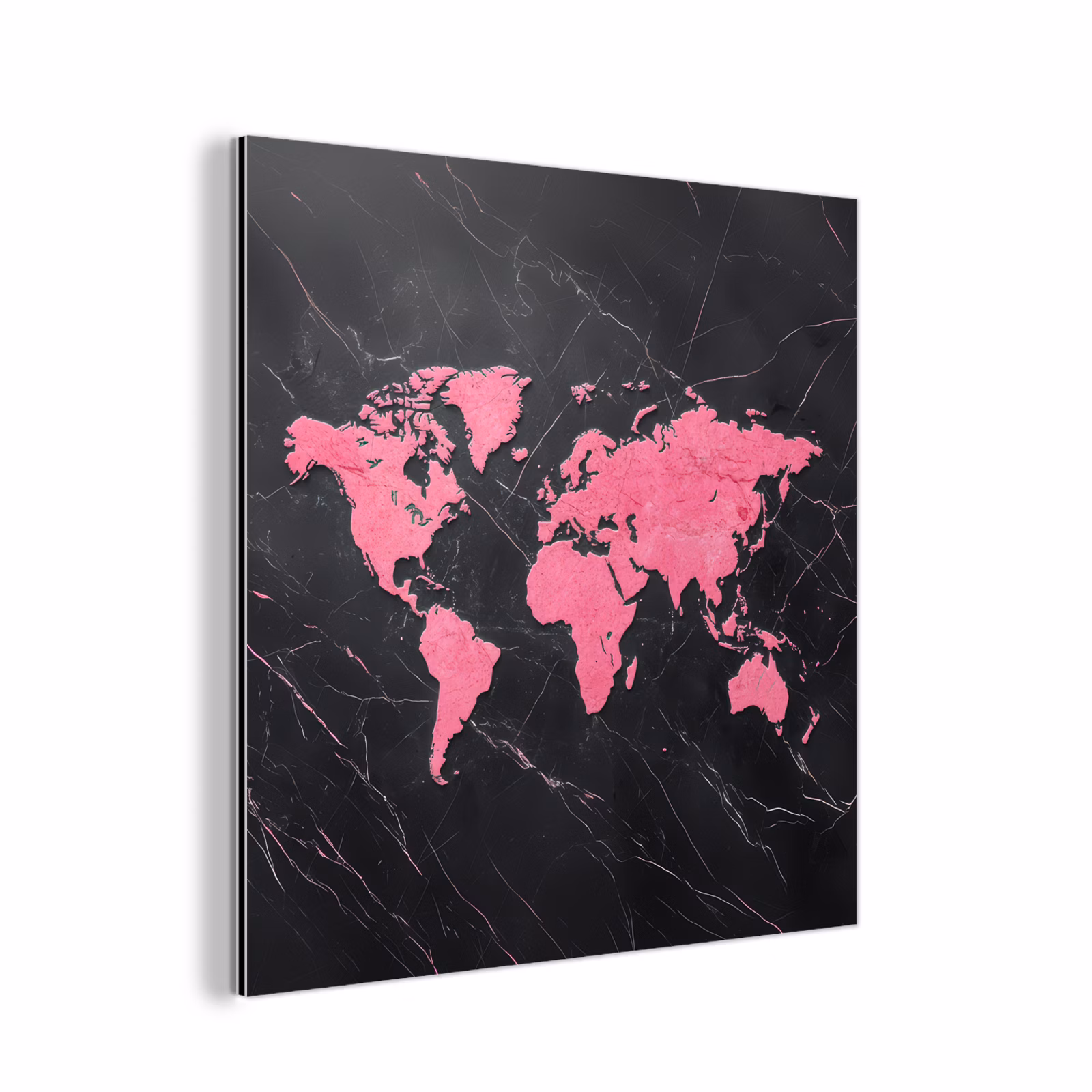 Aluminium schilderij - Wereldkaart - Roze - Marmer — 1