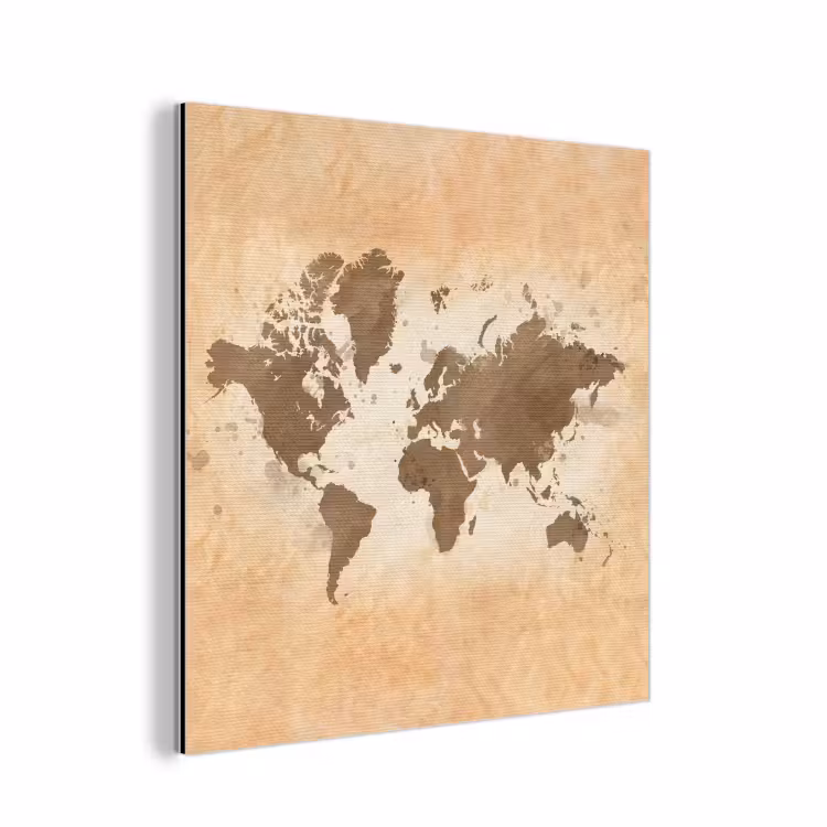 Aluminium schilderij - Wereldkaart - Beige - Bruin — 1