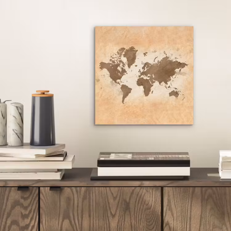 Aluminium schilderij - Wereldkaart - Beige - Bruin — 2