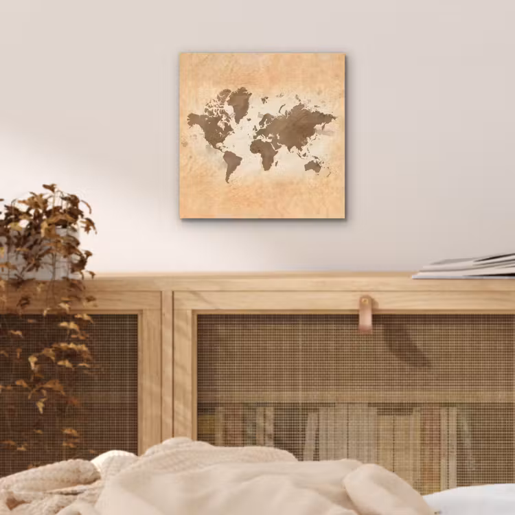 Aluminium schilderij - Wereldkaart - Beige - Bruin — 4