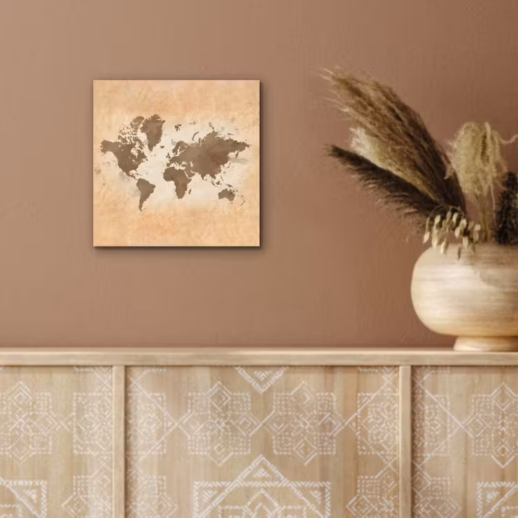 Aluminium schilderij - Wereldkaart - Beige - Bruin — 5