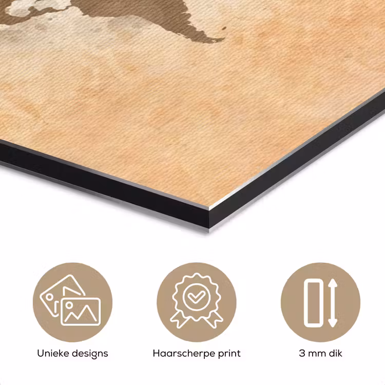 Aluminium schilderij - Wereldkaart - Beige - Bruin — 7