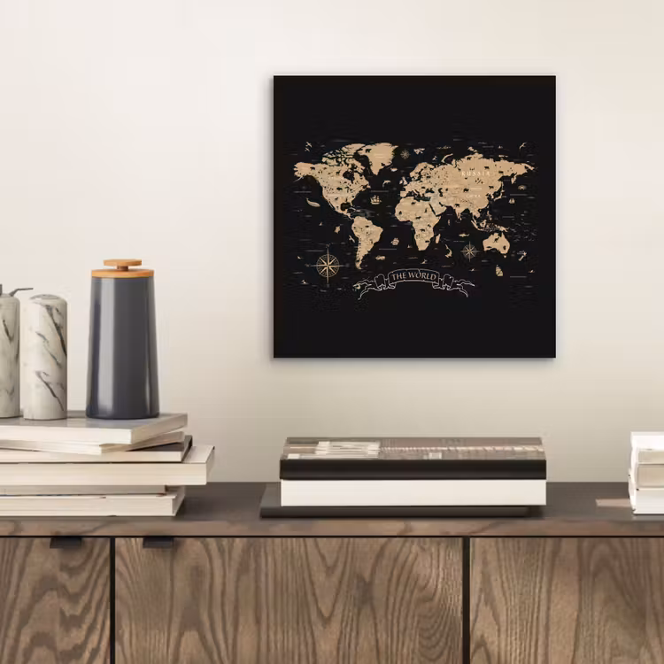 Aluminium schilderij - Wereldkaart - Beige - Zwart — 2