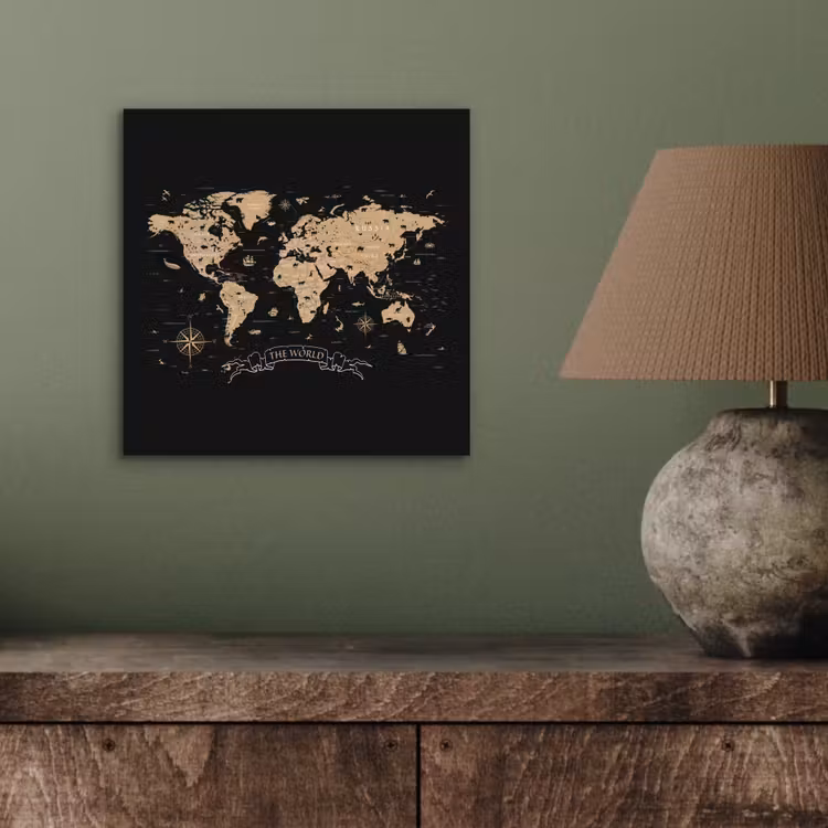 Aluminium schilderij - Wereldkaart - Beige - Zwart — 3