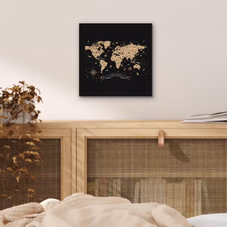 Aluminium schilderij - Wereldkaart - Beige - Zwart — 4