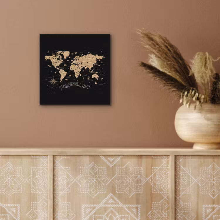 Aluminium schilderij - Wereldkaart - Beige - Zwart — 5