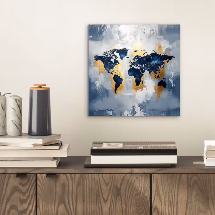 Aluminium schilderij - Wereldkaart - Blauw - Abstract — 2