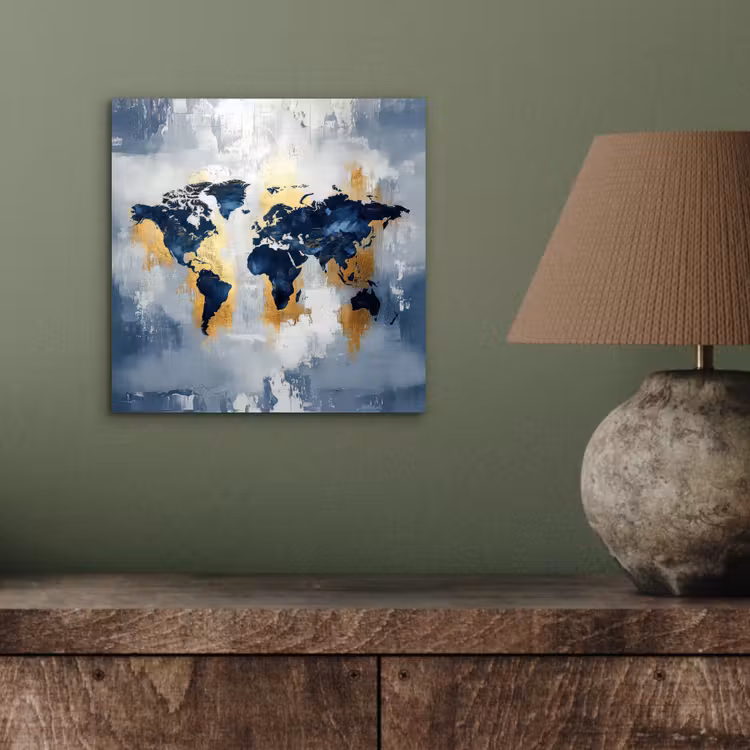 Aluminium schilderij - Wereldkaart - Blauw - Abstract — 3