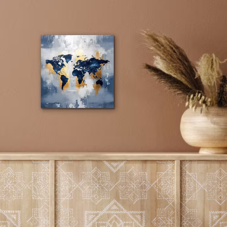 Aluminium schilderij - Wereldkaart - Blauw - Abstract — 5
