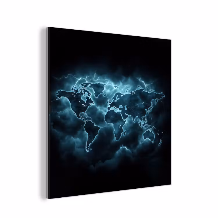 Aluminium schilderij - Wereldkaart - Bliksem - Blauw — 1