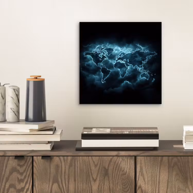 Aluminium schilderij - Wereldkaart - Bliksem - Blauw — 2