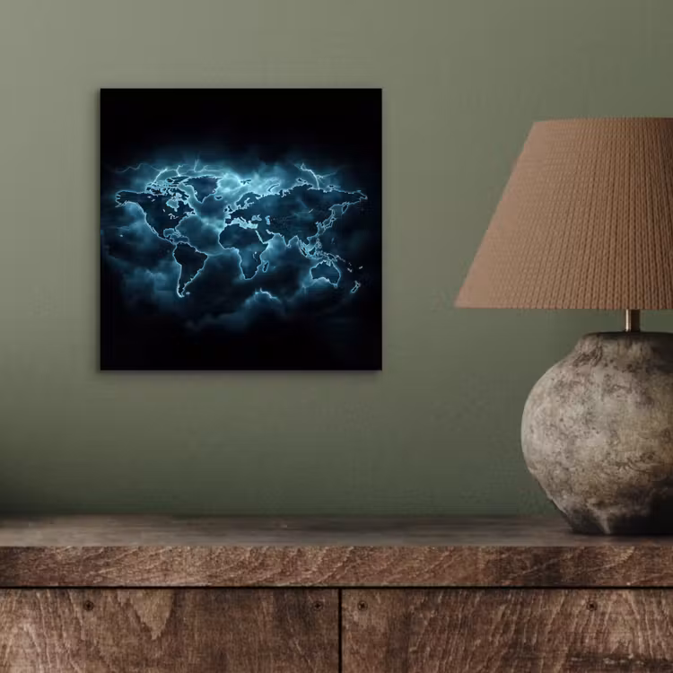 Aluminium schilderij - Wereldkaart - Bliksem - Blauw — 3