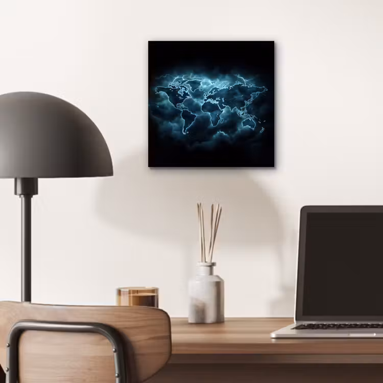 Aluminium schilderij - Wereldkaart - Bliksem - Blauw — 6