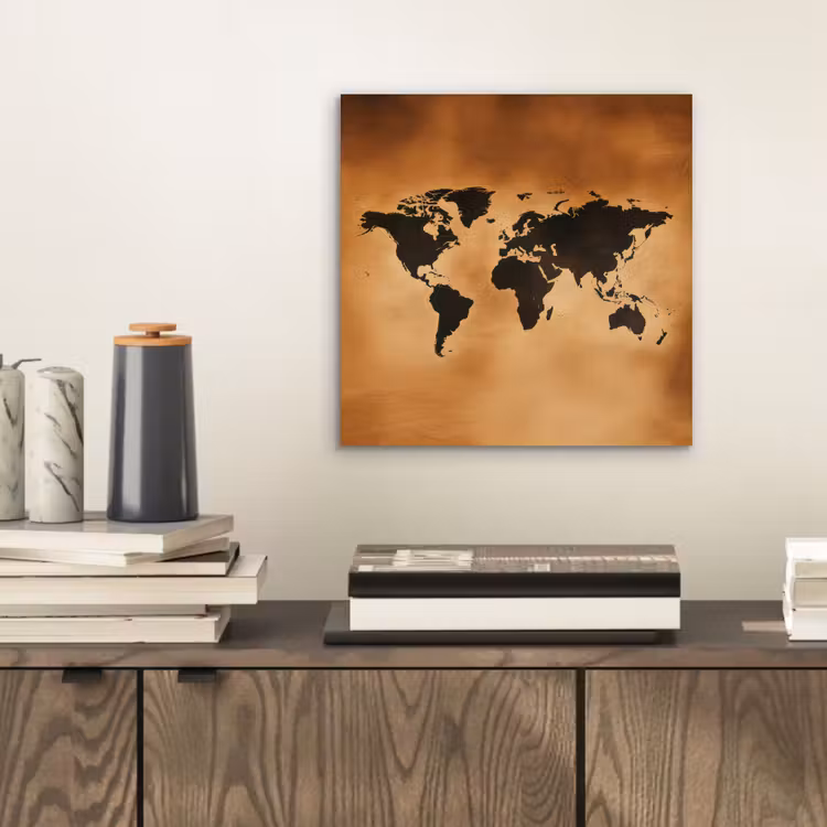 Aluminium schilderij - Wereldkaart - Bruin - Kaart — 2