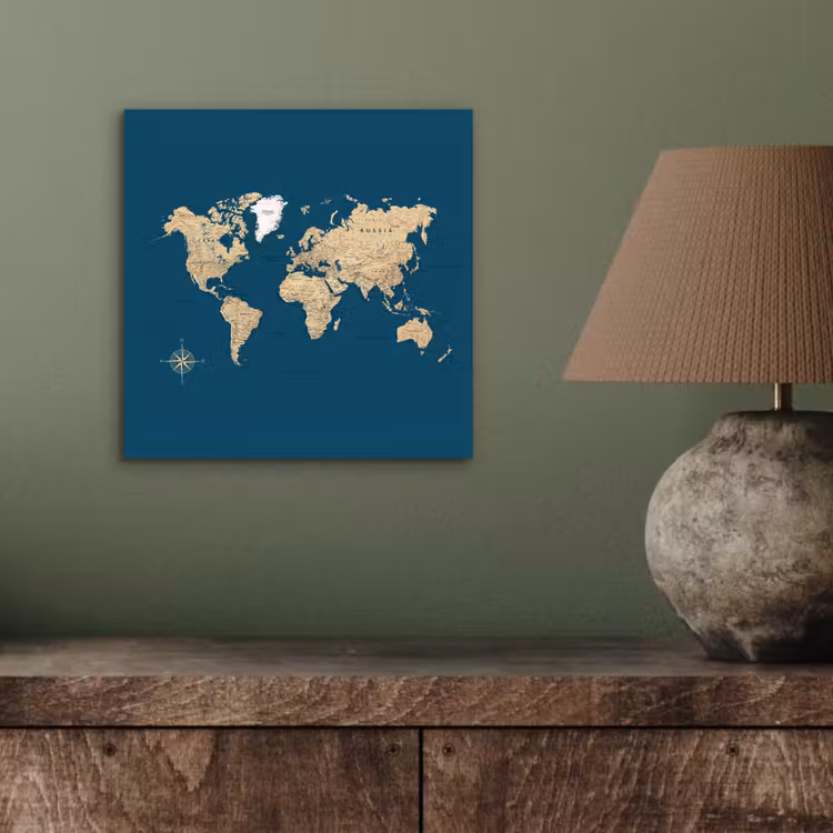 Aluminium schilderij - Wereldkaart - Donkerblauw - Beige — 3